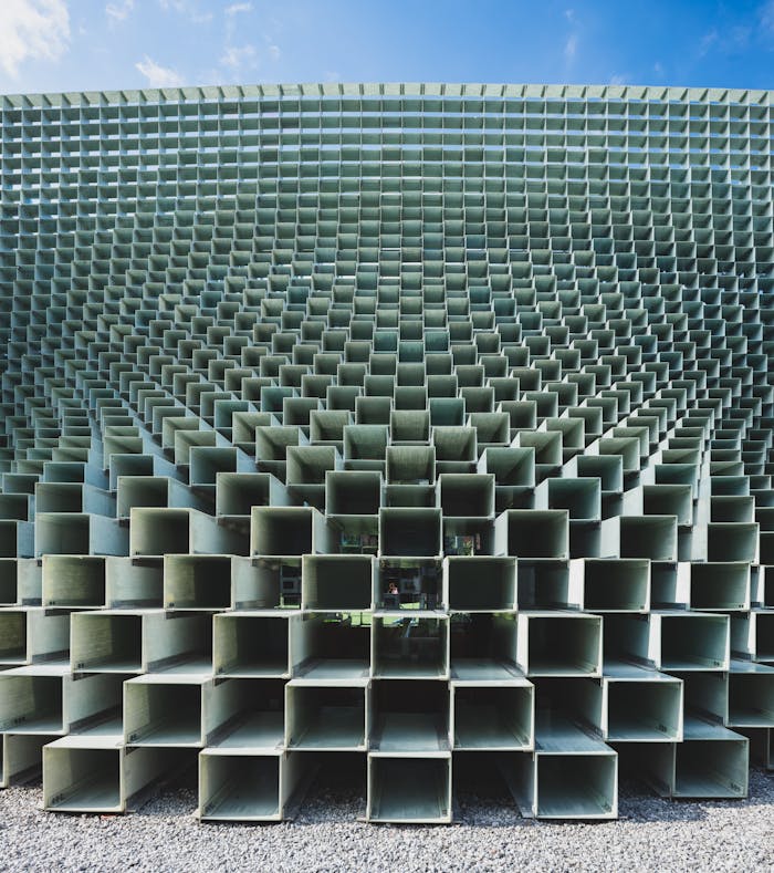 Services-01 A modern architectural metal structure with geometric design in Toronto.